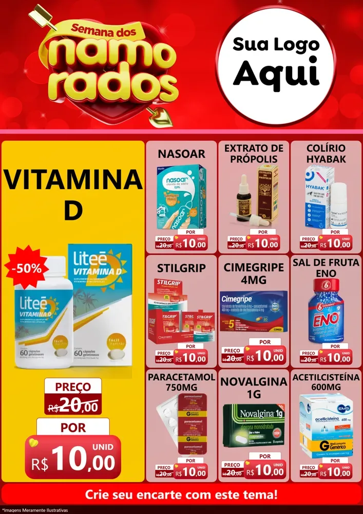 Modelo de Encarte para Encarte A4 Vertical com o tema Semana dos namorados para Farmácia