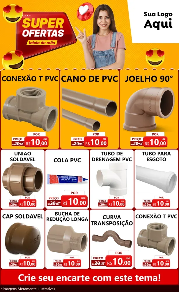Modelo de Encarte para Encarte Grande com o tema Super Ofertas Inicio De mês para Tubos e conexões
