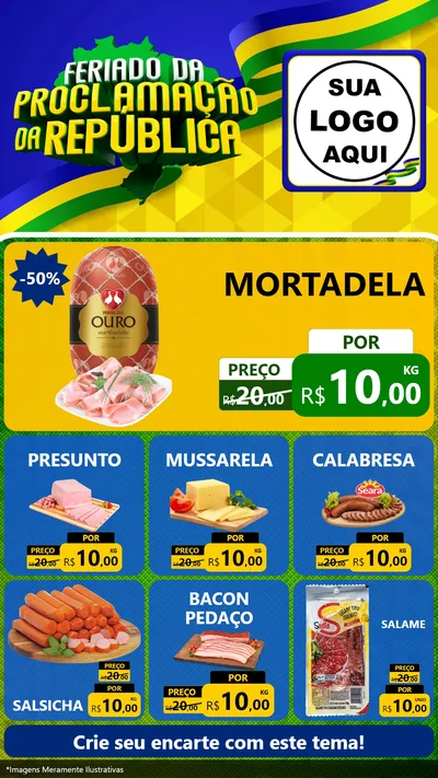 Modelo de Rede Social para Stories com o tema Feriado da Proclamação da República para Frios e Laticínios