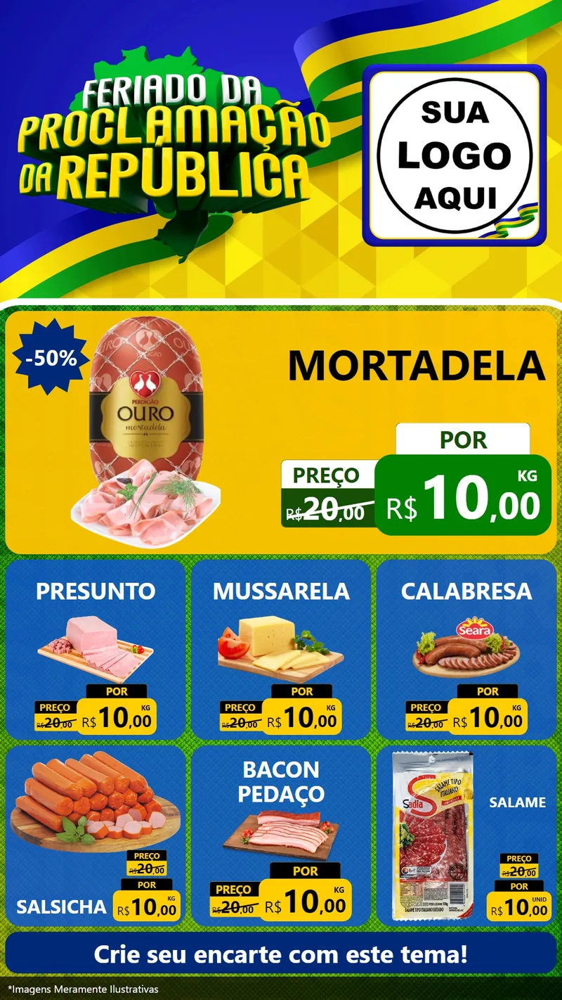 Modelo de Rede Social para Stories com o tema Feriado da Proclamação da República para Frios e Laticínios