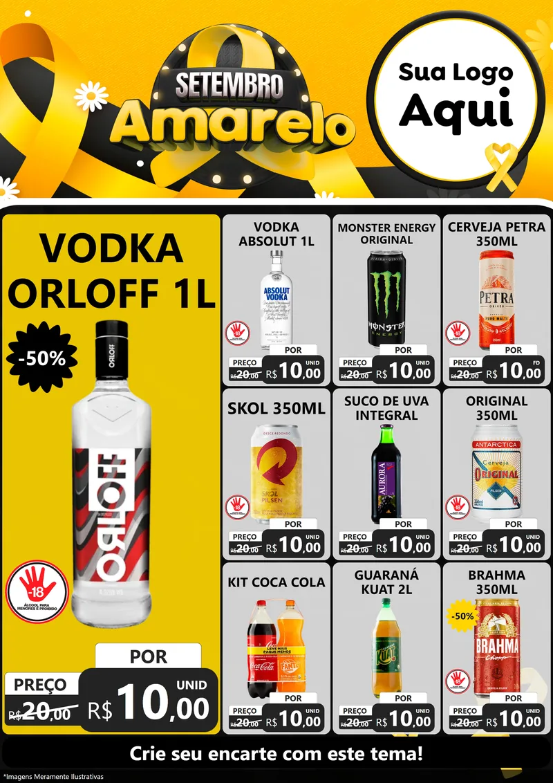 Modelo de Encarte para Encarte A4 Vertical com o tema Setembro Amarelo para Distribuidora de bebidas