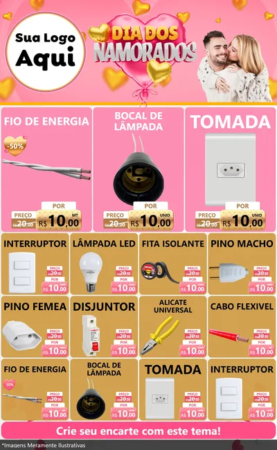 Modelo de Encarte para Encarte Grande com o tema Dia dos Namorados para Materiais Elétricos