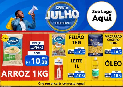 Modelo de Encarte para Encarte A4 Horizontal com o tema Oferta Exclusiva, Julho para Supermercado