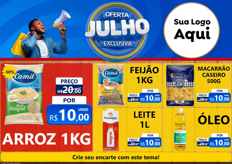 Modelo de Encarte para Encarte A4 Horizontal com o tema Oferta Exclusiva, Julho para Supermercado