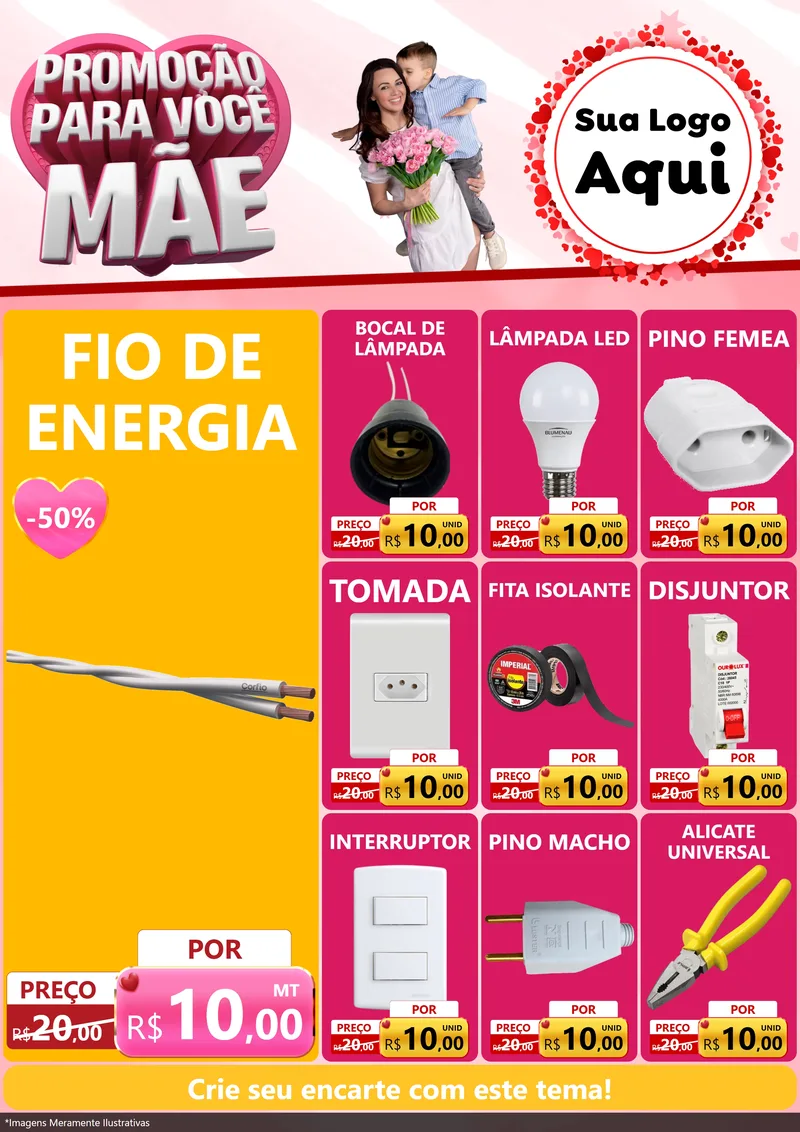 Modelo de Encarte para Encarte A4 Vertical com o tema Promoção Para Você Mãe para Materiais Elétricos