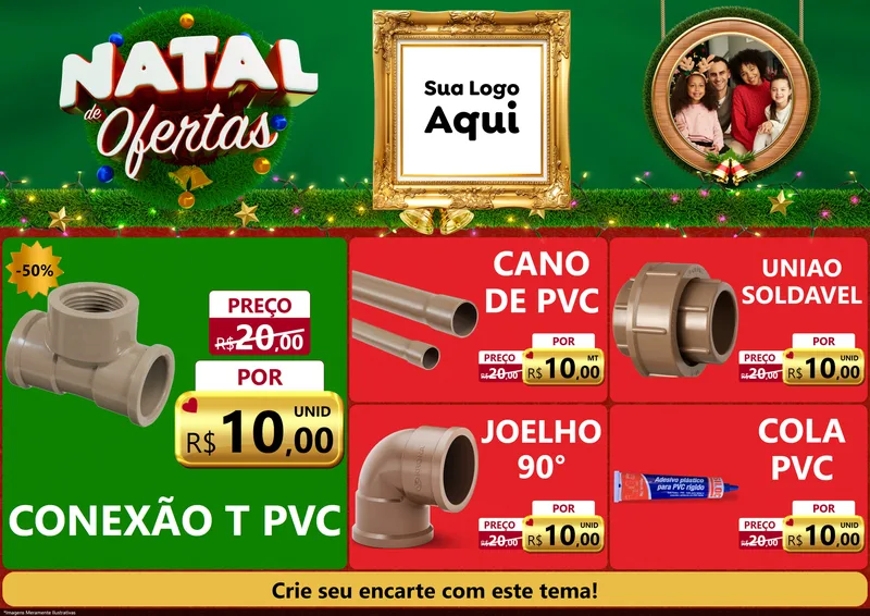 Modelo de Encarte para Encarte A4 Horizontal com o tema Natal de Ofertas para Tubos e conexões