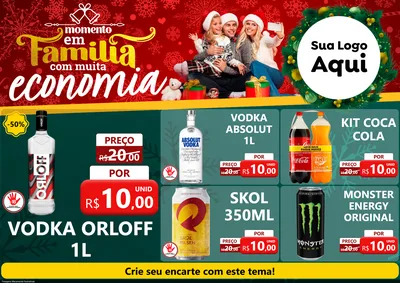 Modelo de Encarte para Encarte A4 Horizontal com o tema Momento em Família (Natal) para Distribuidora de bebidas