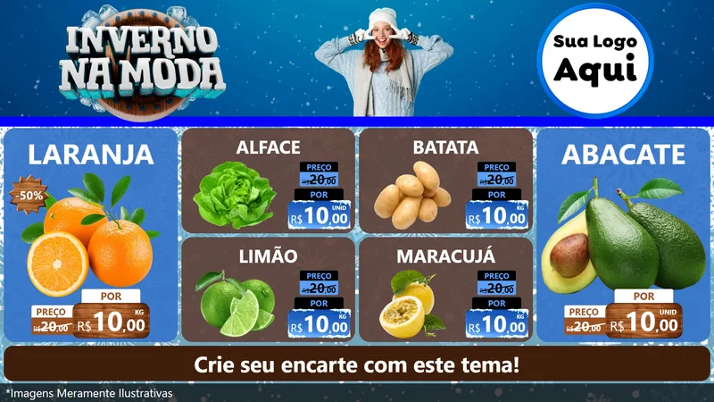 Modelo de TV para TV Horizontal com o tema Inverno na Moda para Hortifrúti