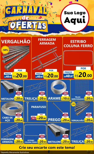 Modelo de Encarte para Encarte Grande com o tema Carnaval de Ofertas para Ferragens