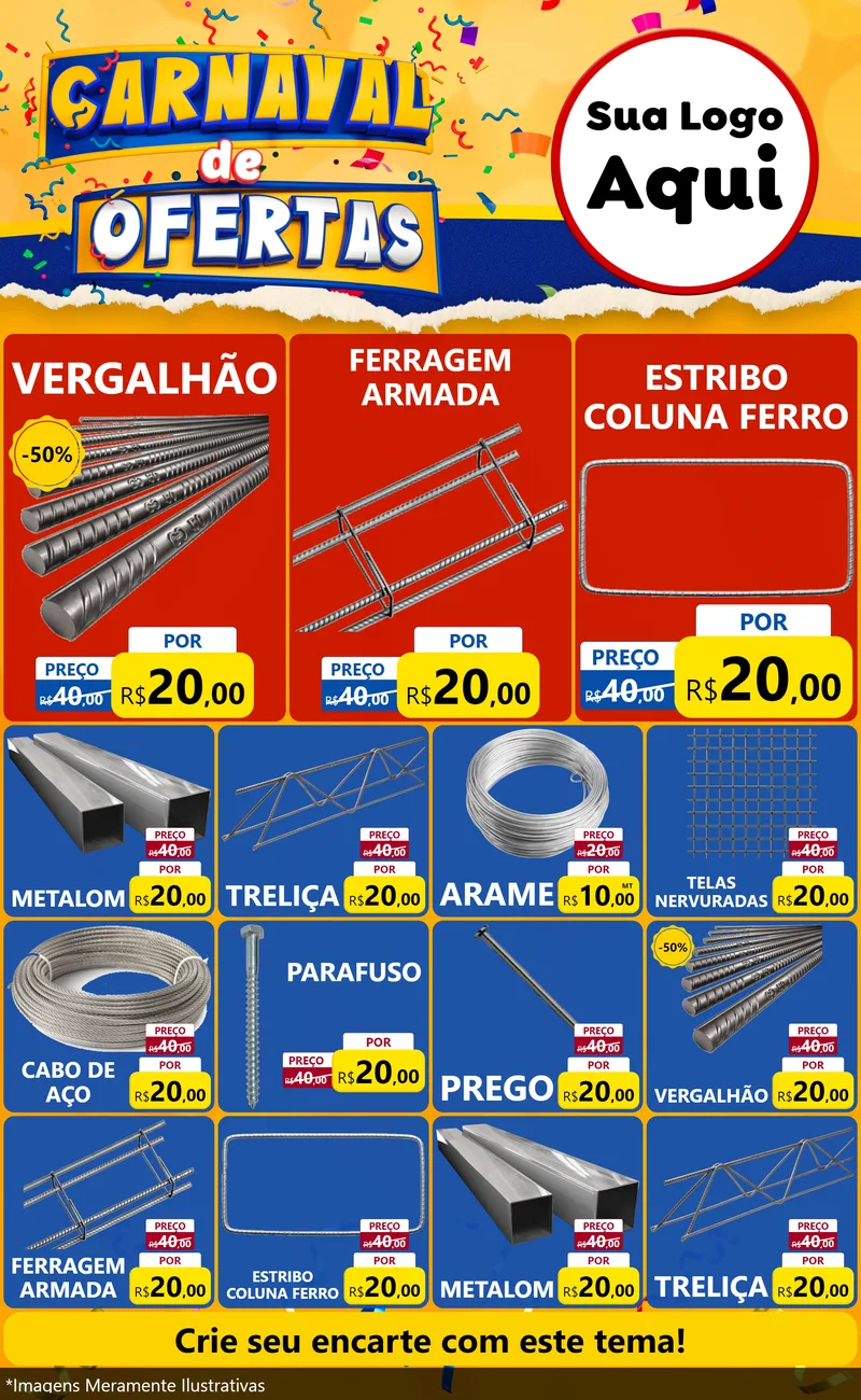 Modelo de Encarte para Encarte Grande com o tema Carnaval de Ofertas para Ferragens