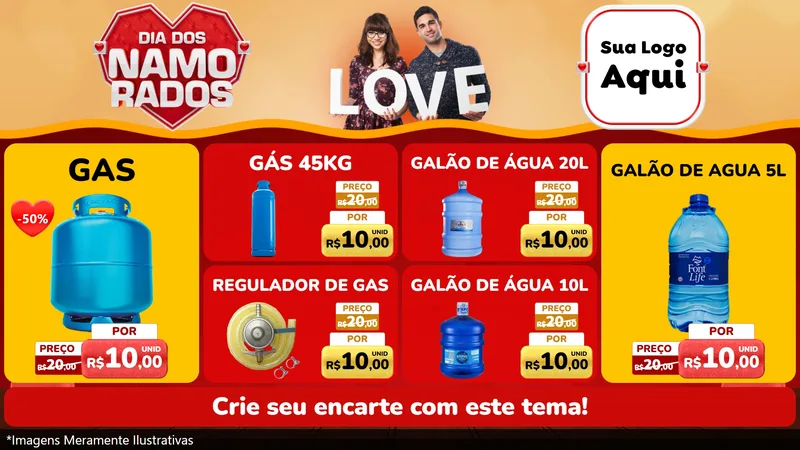 Modelo de TV para TV Horizontal com o tema Dia dos Namorados para Água e gás