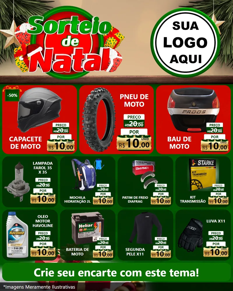 Modelo de Rede Social para Feed Instagram com o tema Sorteio de Natal para Moto peças
