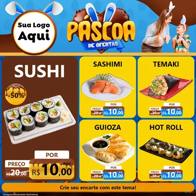 Modelo de Rede Social para Feed Facebook com o tema Páscoa de Ofertas para Comida japonesa
