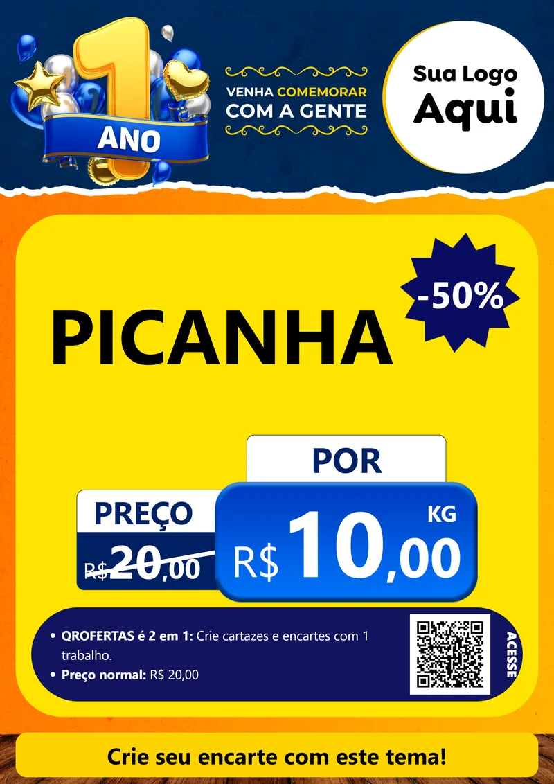 Modelo de Cartaz para Cartaz A4 Vertical com o tema Um Ano de Aniversário para Açougue