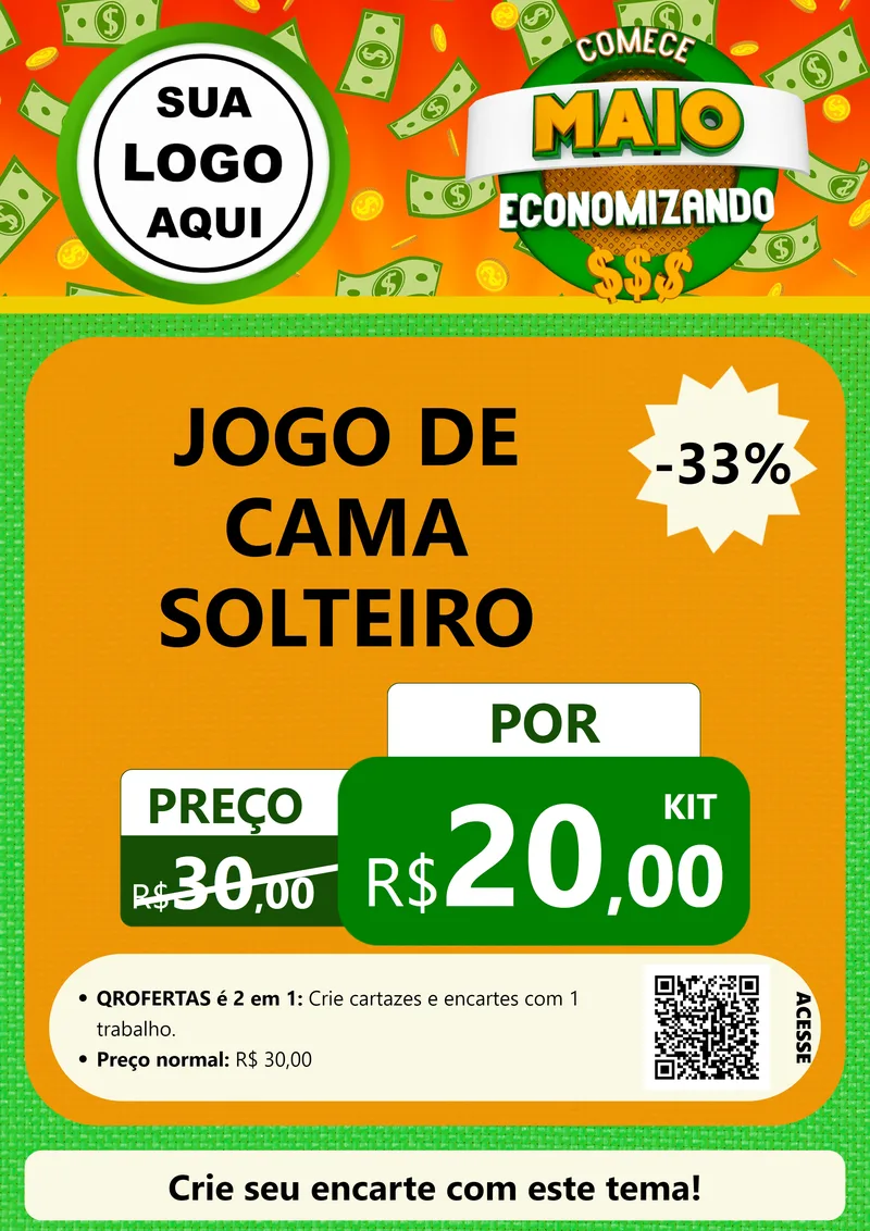 Modelo de Cartaz para Cartaz A4 Vertical com o tema Comece Maio Economizando para Cama, Mesa e Banho