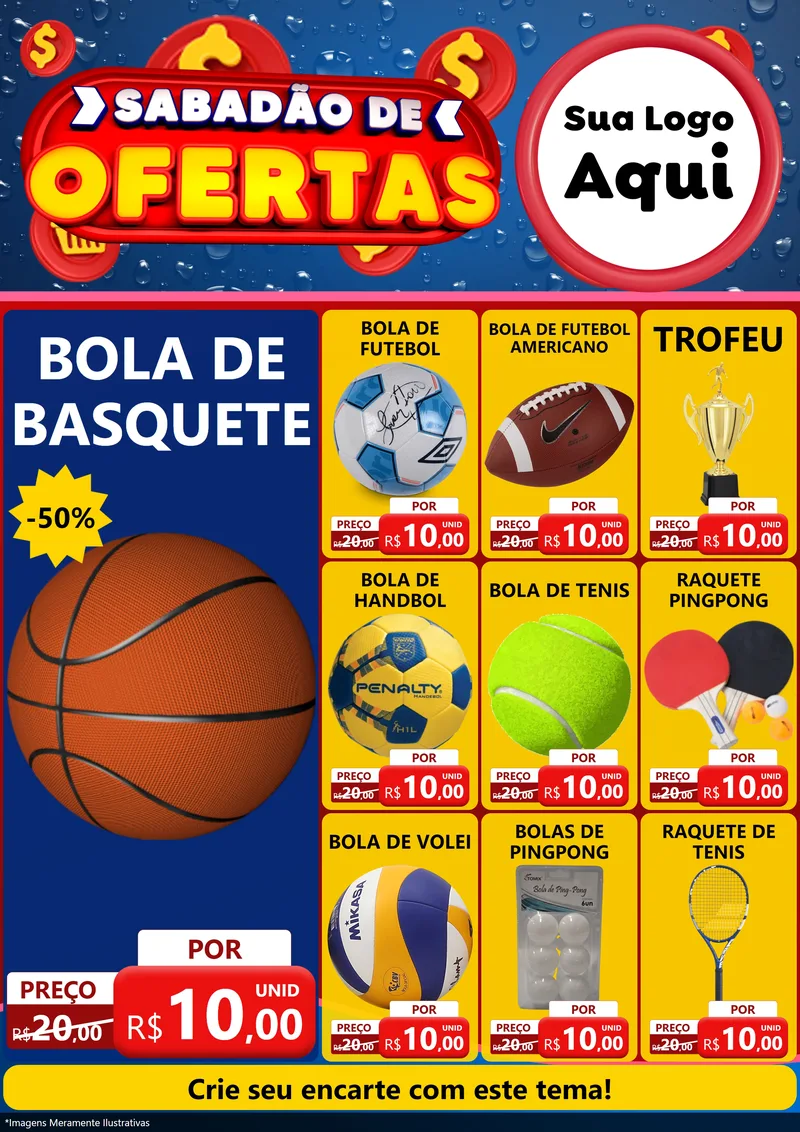 Modelo de Encarte para Encarte A4 Vertical com o tema Sabadão de Ofertas para Artigos Esportivos
