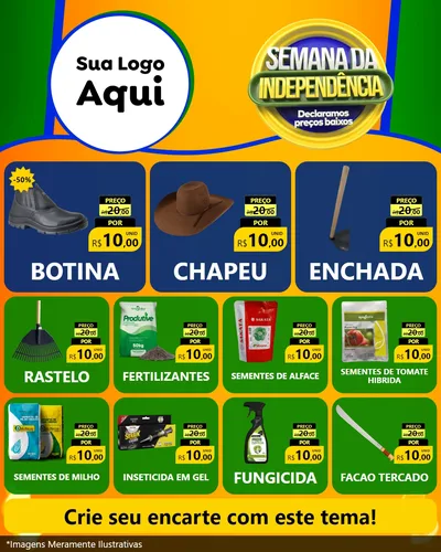 Modelo de Rede Social para Feed Instagram com o tema Semana da Independência Declaramos Preços Baixos para Agropecuária