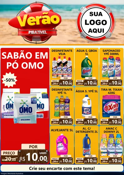 Modelo de Encarte para Encarte A4 Vertical com o tema Verão Imbatível para Produtos de Limpeza