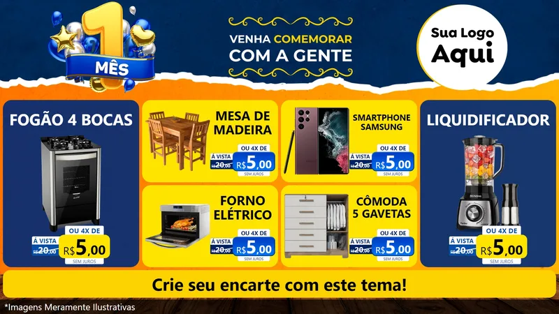 Modelo de TV para TV Horizontal com o tema Um Mês de Aniversário para Móveis e Eletro