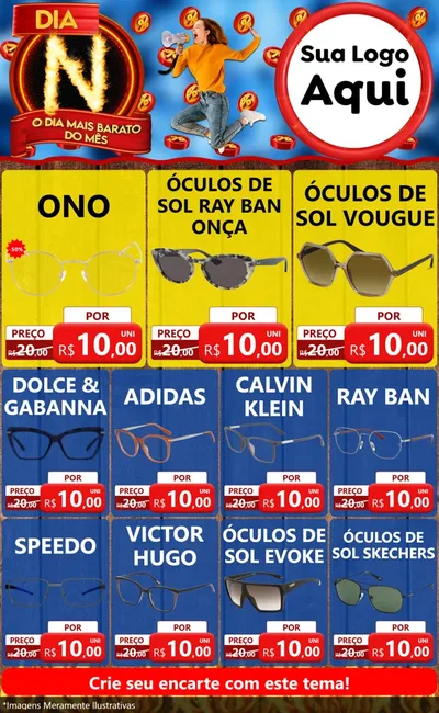 Modelo de Encarte para Encarte Grande com o tema Dia N - O Dia Mais Barato Do Mês para Óticas