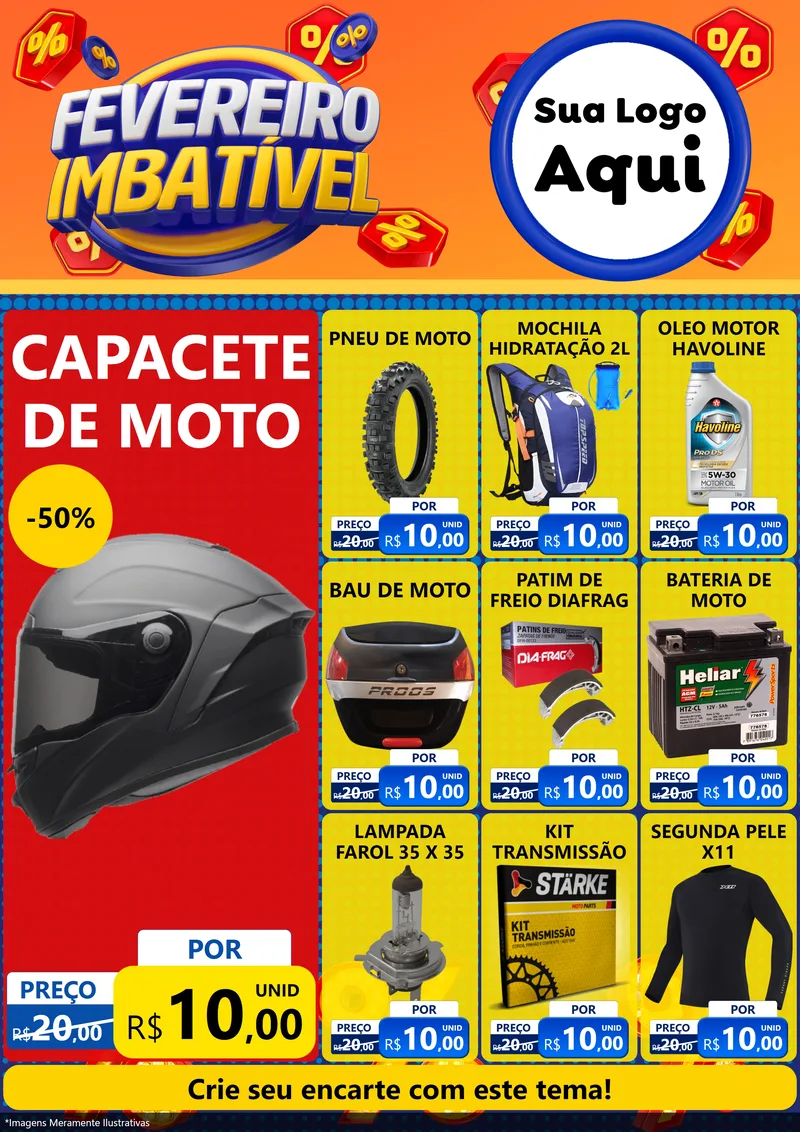 Modelo de Encarte para Encarte A4 Vertical com o tema Fevereiro Imbatível para Moto peças