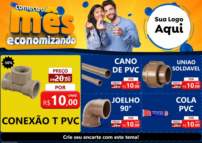 Modelo de Encarte para Encarte A4 Horizontal com o tema Comece O Mês Economizando para Tubos e conexões