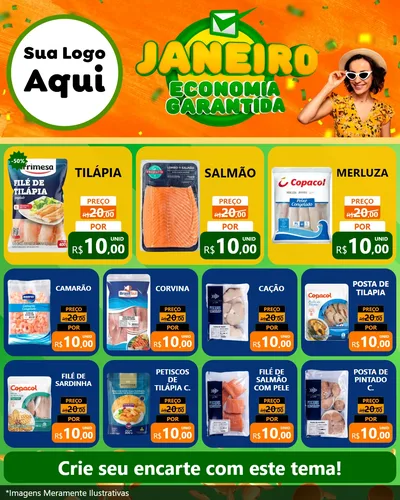 Modelo de Rede Social para Feed Instagram com o tema Janeiro - Economia Garantida para Peixaria
