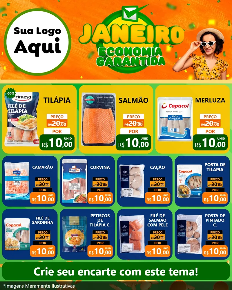 Modelo de Rede Social para Feed Instagram com o tema Janeiro - Economia Garantida para Peixaria