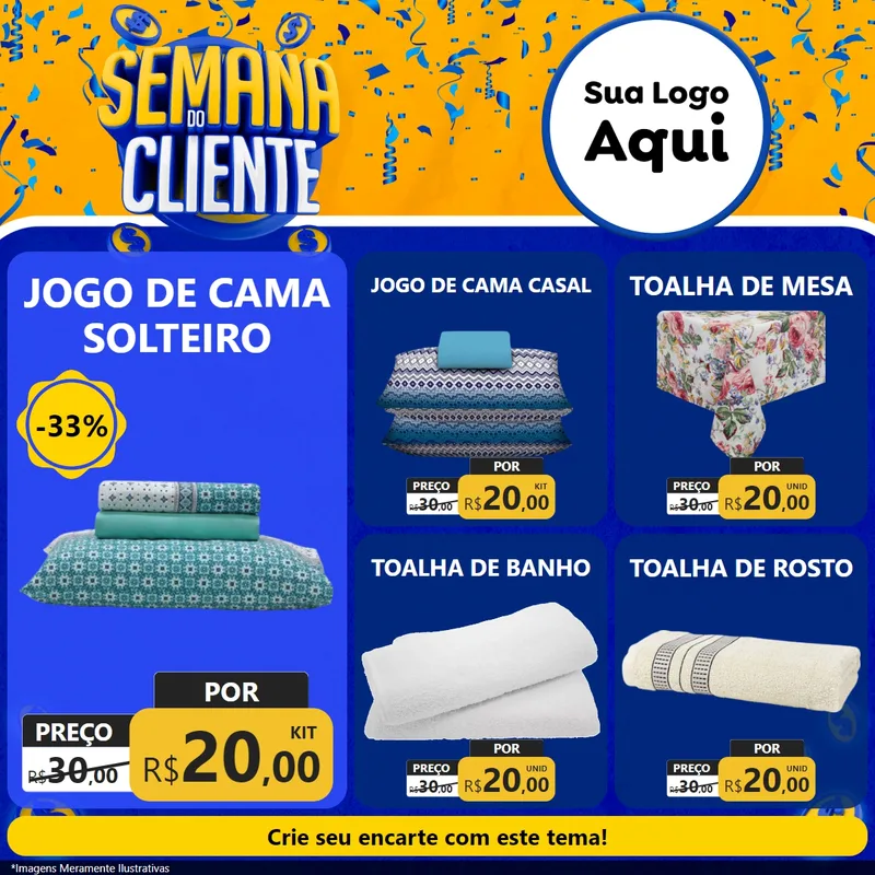 Modelo de Rede Social para Feed Facebook com o tema Semana do Cliente para Cama, Mesa e Banho