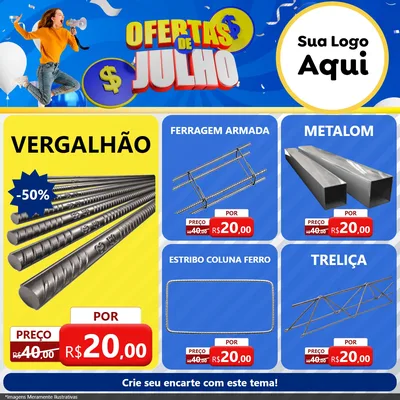 Modelo de Rede Social para Feed Facebook com o tema Ofertas de Julho para Ferragens