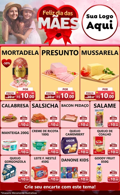 Modelo de Encarte para Encarte Grande com o tema Feliz Dia Das Mães para Frios e Laticínios