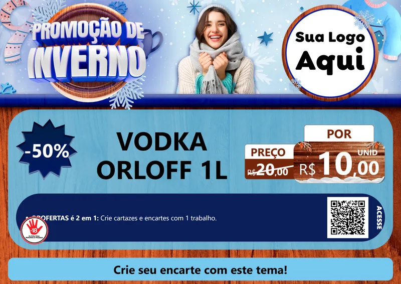 Modelo de Cartaz para Cartaz A4 Horizontal com o tema Promoção de Inverno para Distribuidora de bebidas