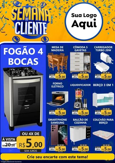 Modelo de Encarte para Encarte A4 Vertical com o tema Semana do Cliente para Móveis e Eletro