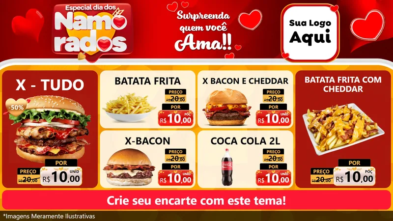 Modelo de TV para TV Horizontal com o tema Especial Dia dos Namorados para Hamburgueria