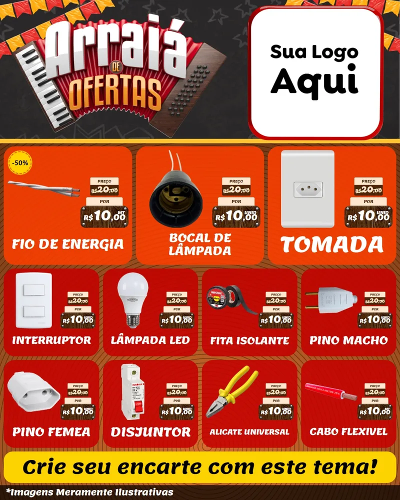 Modelo de Rede Social para Feed Instagram com o tema Arraiá de Ofertas - Junina para Materiais Elétricos