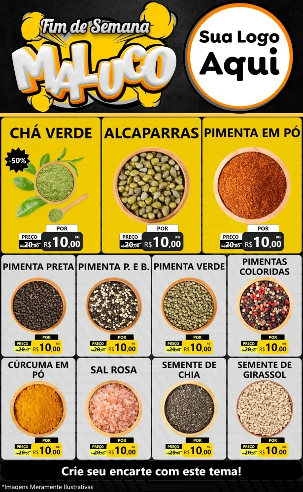 Modelo de Encarte para Encarte Grande com o tema Fim de Semana Maluco para Produtos Naturais