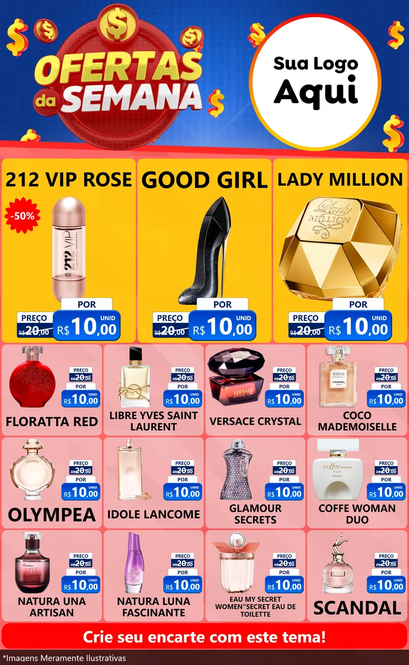 Modelo de Encarte para Encarte Grande com o tema Ofertas Da Semana para Perfumes