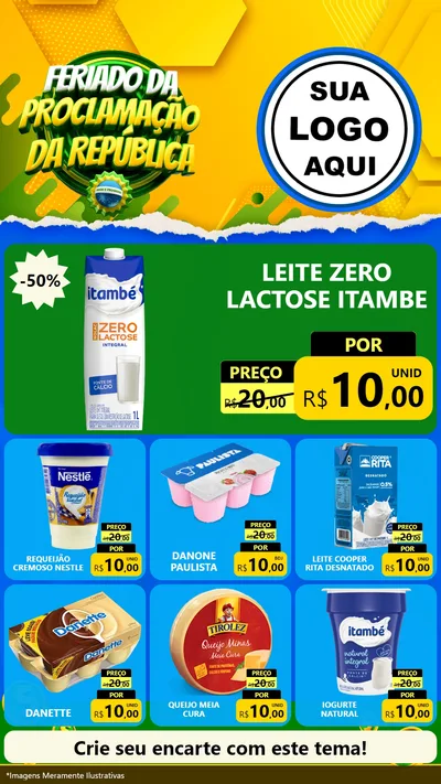 Modelo de Rede Social para Stories com o tema Feriado da Proclamação da República para Frios e Laticínios