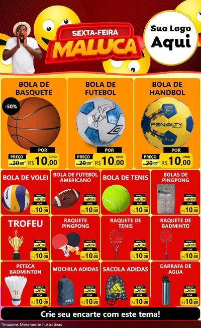 Modelo de Encarte para Encarte Grande com o tema Sexta-feira Maluca para Artigos Esportivos
