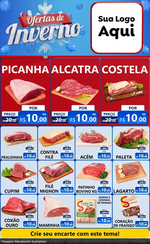 Modelo de Encarte para Encarte Grande com o tema Ofertas de Inverno para Açougue