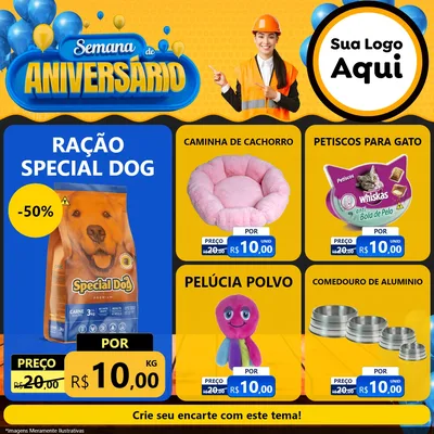 Modelo de Rede Social para Feed Facebook com o tema Semana de Aniversário para Pet Shop