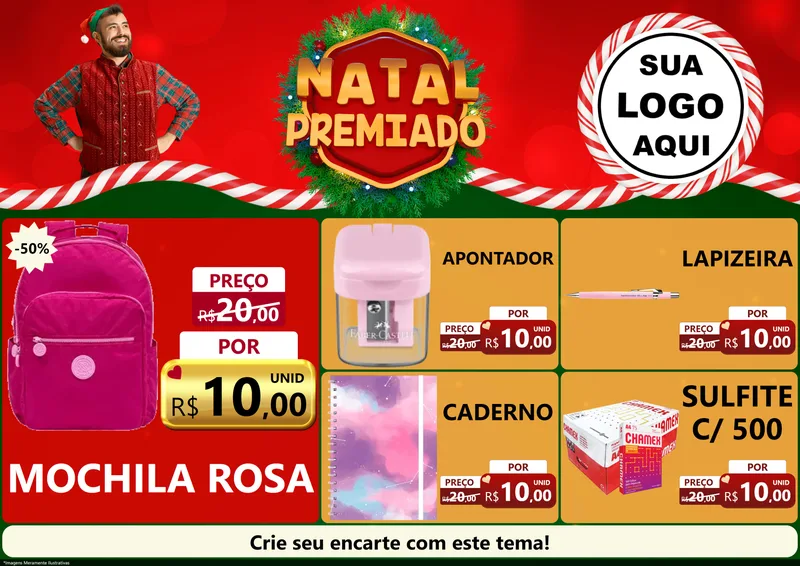 Modelo de Encarte para Encarte A4 Horizontal com o tema Natal Premiado para Papelaria