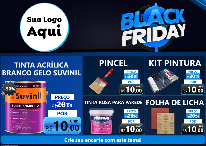Modelo de Encarte para Encarte A4 Horizontal com o tema Black Friday para Tintas e Ferramentas