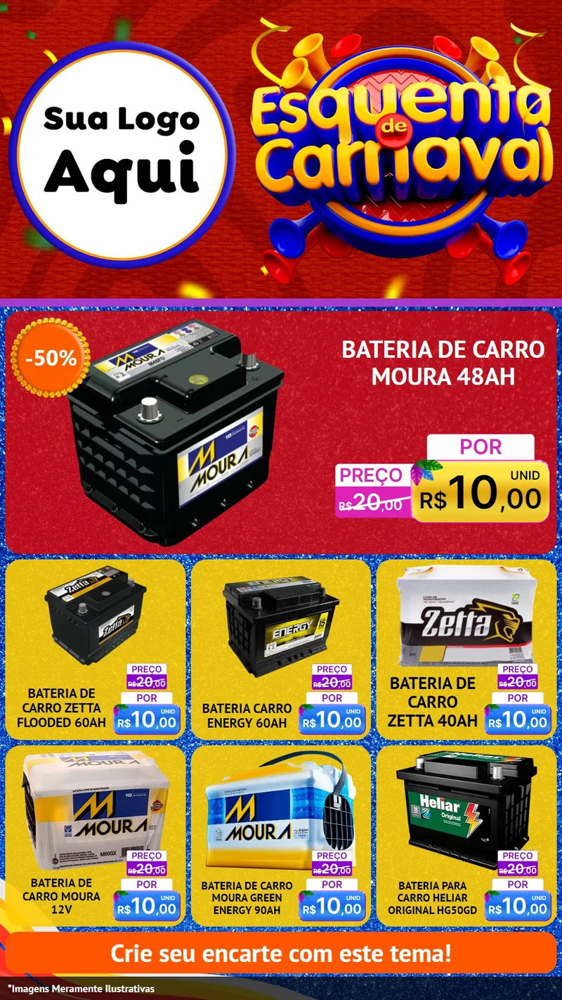 Modelo de Rede Social para Stories com o tema Esquenta de Carnaval para Baterias Elétricas