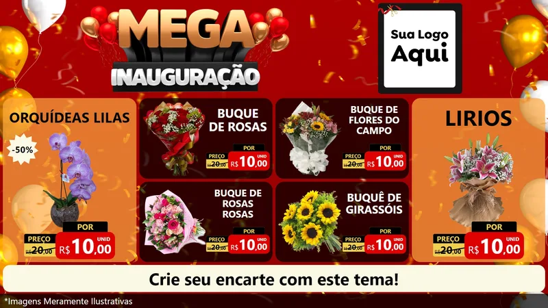 Modelo de TV para TV Horizontal com o tema Mega Inauguração para Floricultura e jardim