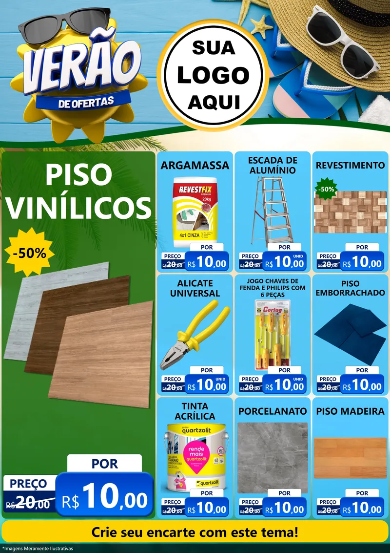 Modelo de Encarte para Encarte A4 Vertical com o tema Verão de Ofertas para Material para Construção
