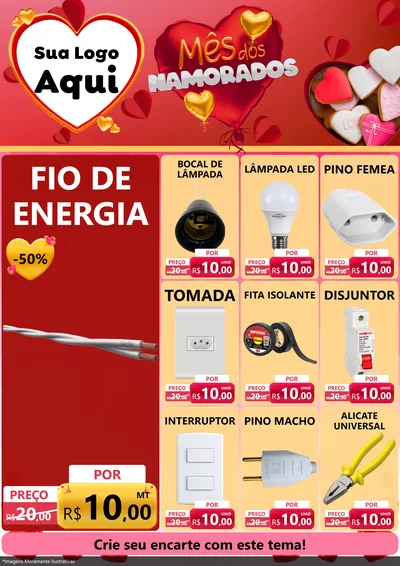 Modelo de Encarte para Encarte A4 Vertical com o tema Mês dos Namorados para Materiais Elétricos