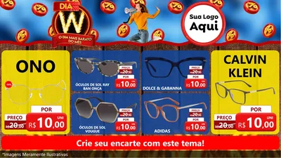 Modelo de TV para TV Horizontal com o tema Dia W - O Dia Mais Barato Do Mês para Óticas