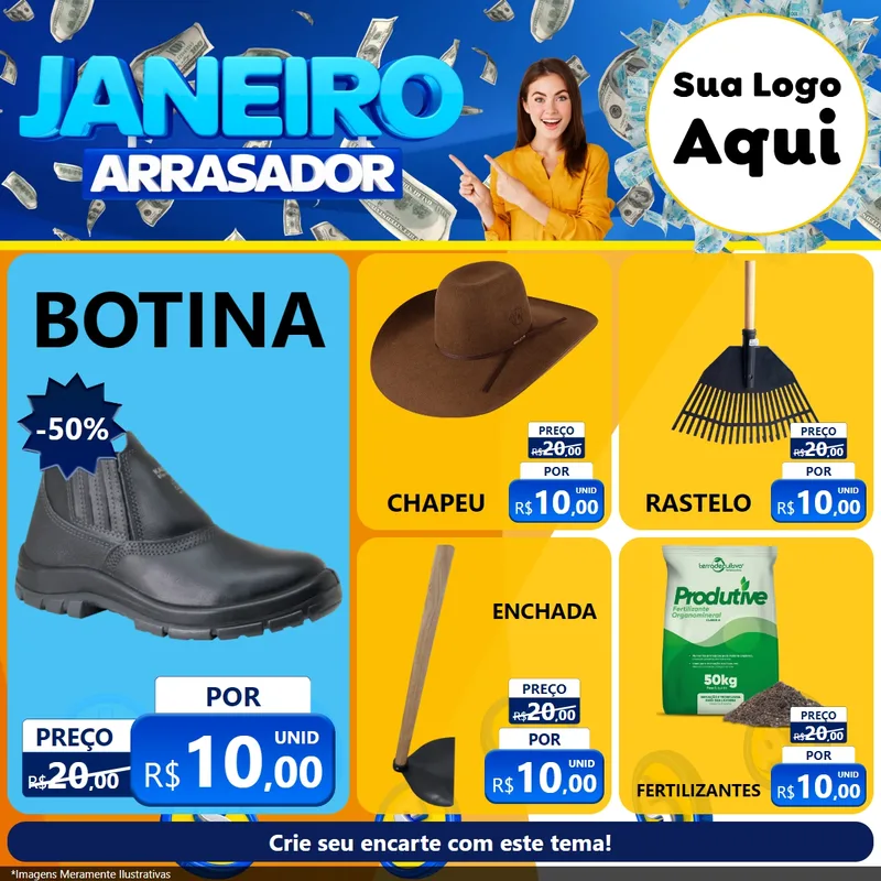 Modelo de Rede Social para Feed Facebook com o tema Janeiro Arrasador para Agropecuária