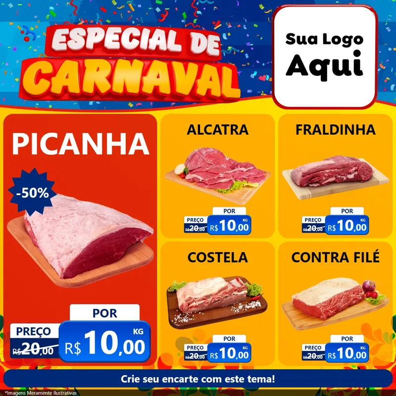 Modelo de Rede Social para Feed Facebook com o tema Especial de Carnaval para Açougue